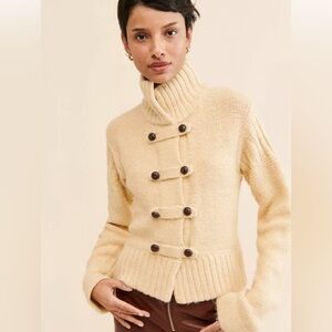 Steve Madden Cream Toggle-Button Turtleneck Sweater